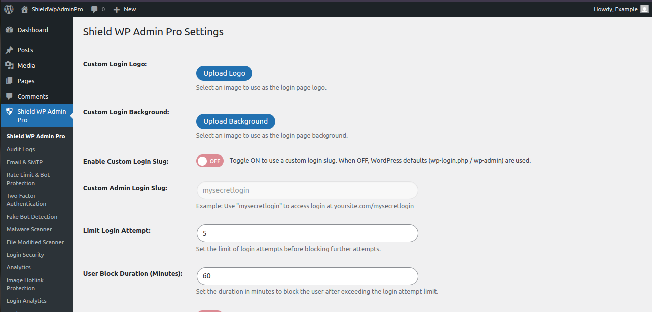 Shield WP Admin Pro Dashboard Overview